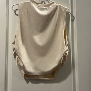 NWT Haeof womens ribbed boxy ruched sides wide sleeveless tank top size XL beige